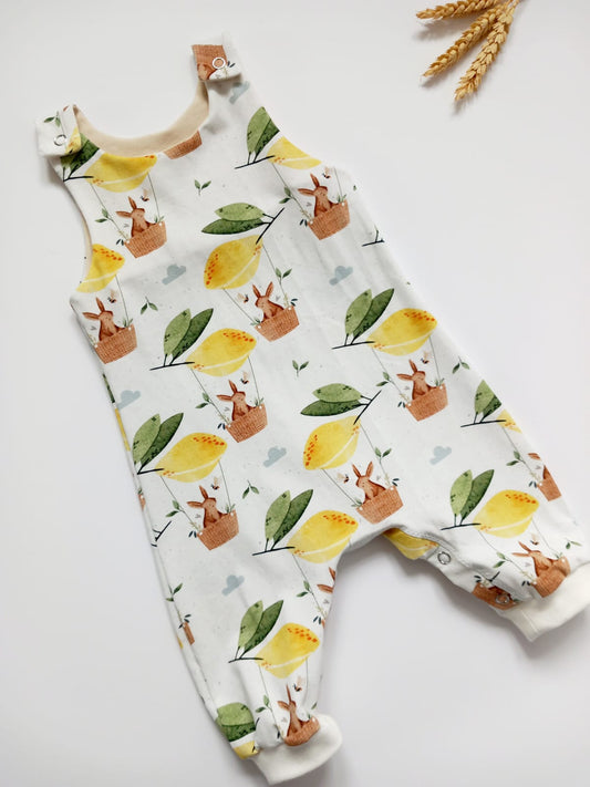 Lemons and bunnies dungaree romper