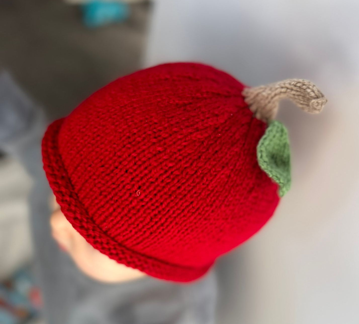 Hand knitted apple hat