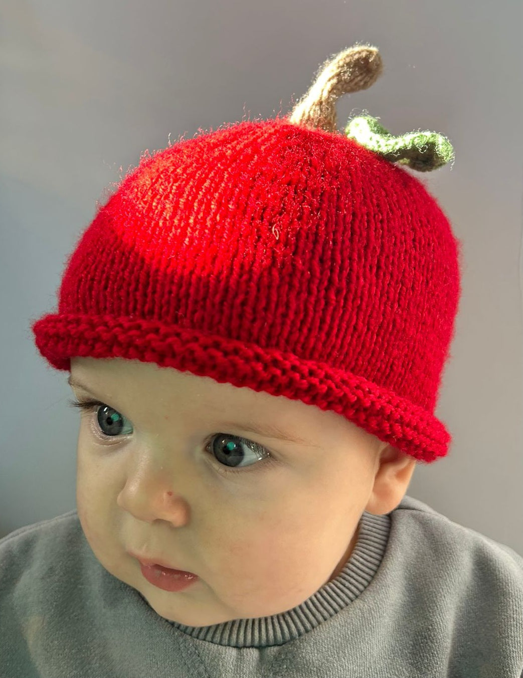 Hand knitted apple hat