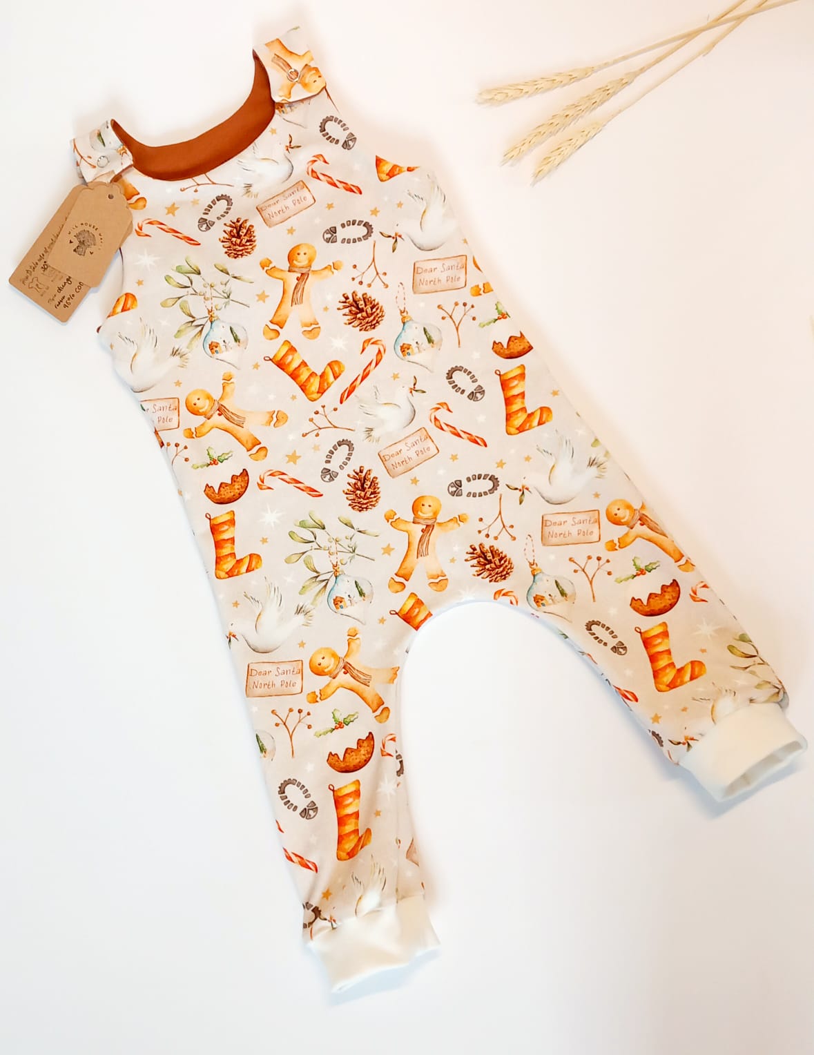 Gingerbread dungaree romper