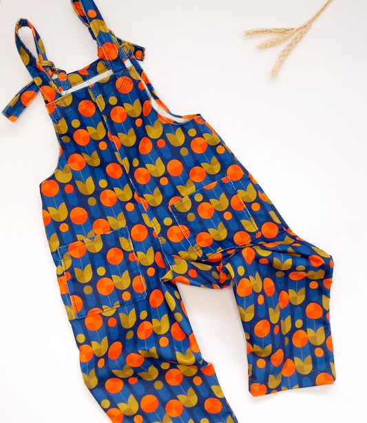 Retro tulips cord dungarees